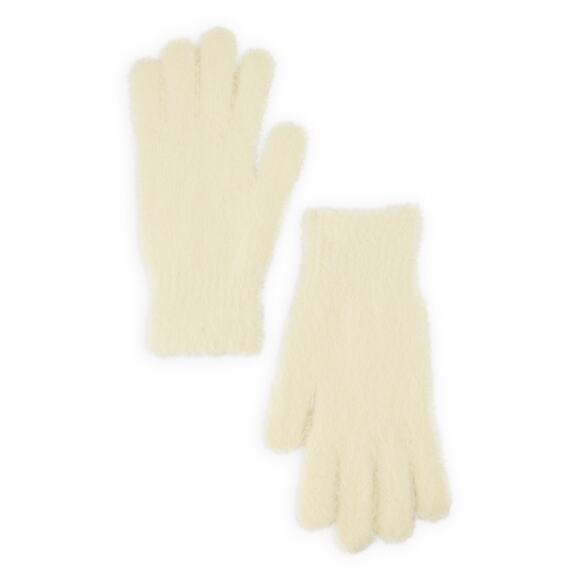 New Ivory Solid Eyelash Knit Gloves Mittens Winter‎ Soft Fuzzy Off White Cream - Picture 2 of 2